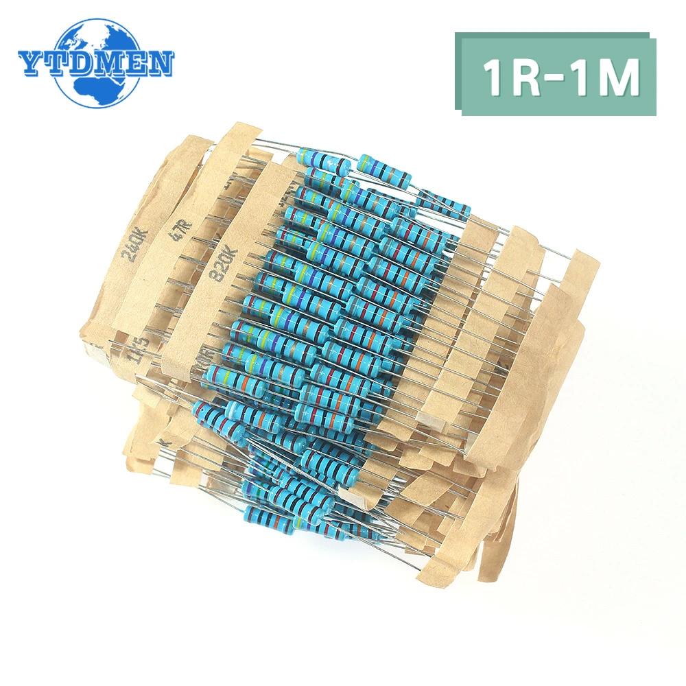 500PCS Resistor Kit 1ohm - 1M Ohm 1W Resistance Set 1% Metal Film Resistor Assortment Kit 50Kinds*10pcs=500PCS