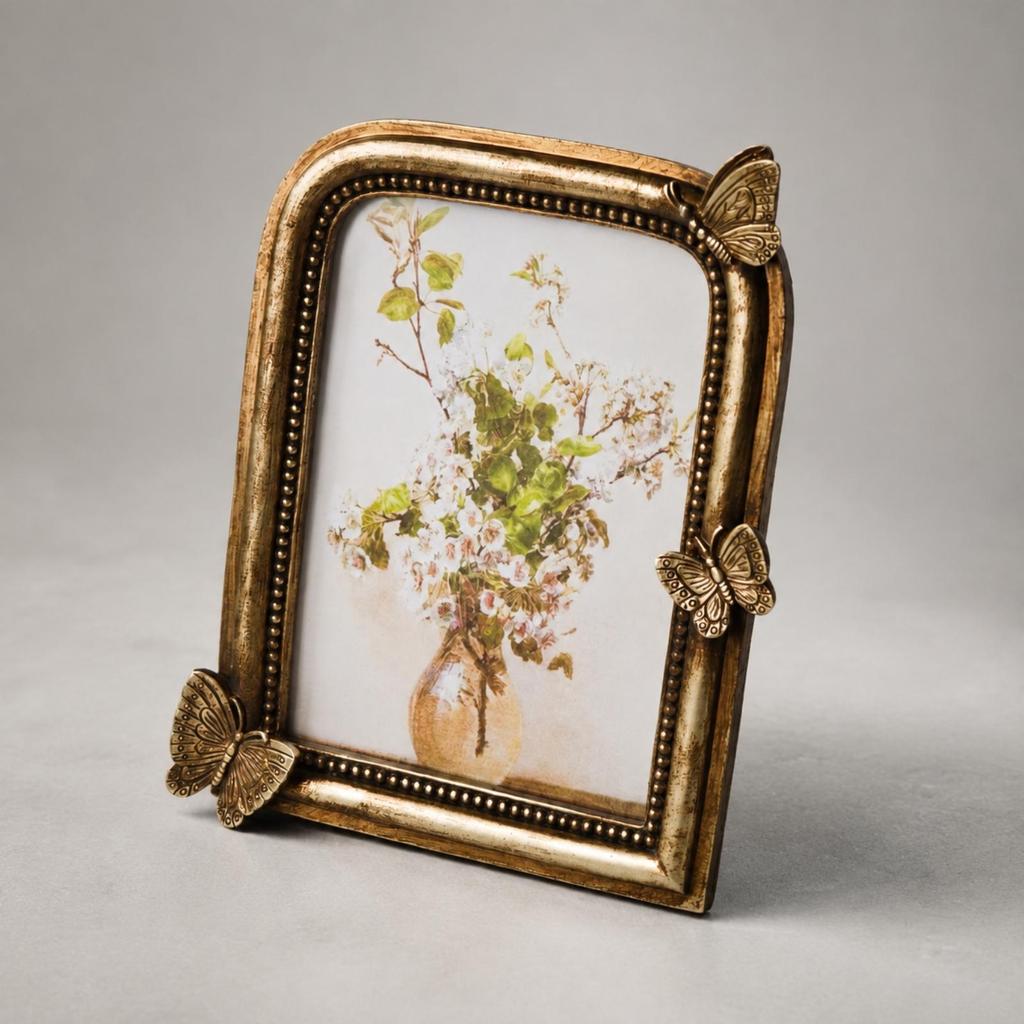 Antique Bronze-Gold Resin Frame with Glass Front Tabletop for Entryway