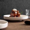 Solid Color Gold Edge Ceramic High Foot Plate Restaurant Flat Plate Dessert Dish Sushi Dish Molecular Cooking Creative Tableware