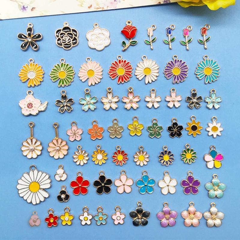 Set of 60 Flower Charm DIY Oil Drop Pendants Jewelry Making Supplies Alloy Material Perfect for Earrings and Necklaces