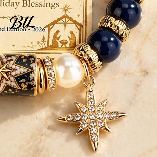 Reindeer Theme Bracelet Christmas Bracelets for Women, Beaded Charm Stretch with Winter Holiday Jewelry Gift Card, Stocking Stuffers, Party Accessory