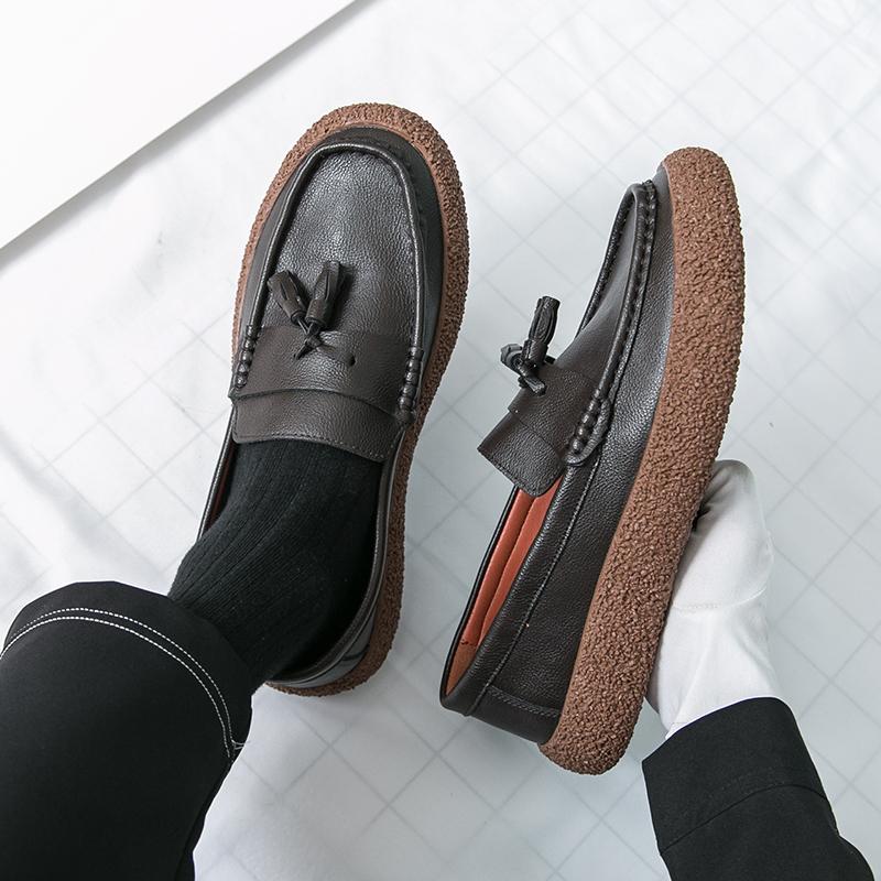 Men's Leather Loafers Massage Soles Korean Style Trendy Men's Work Business Shoes Flat Bottom Commuting Leisure Shoes Versatile