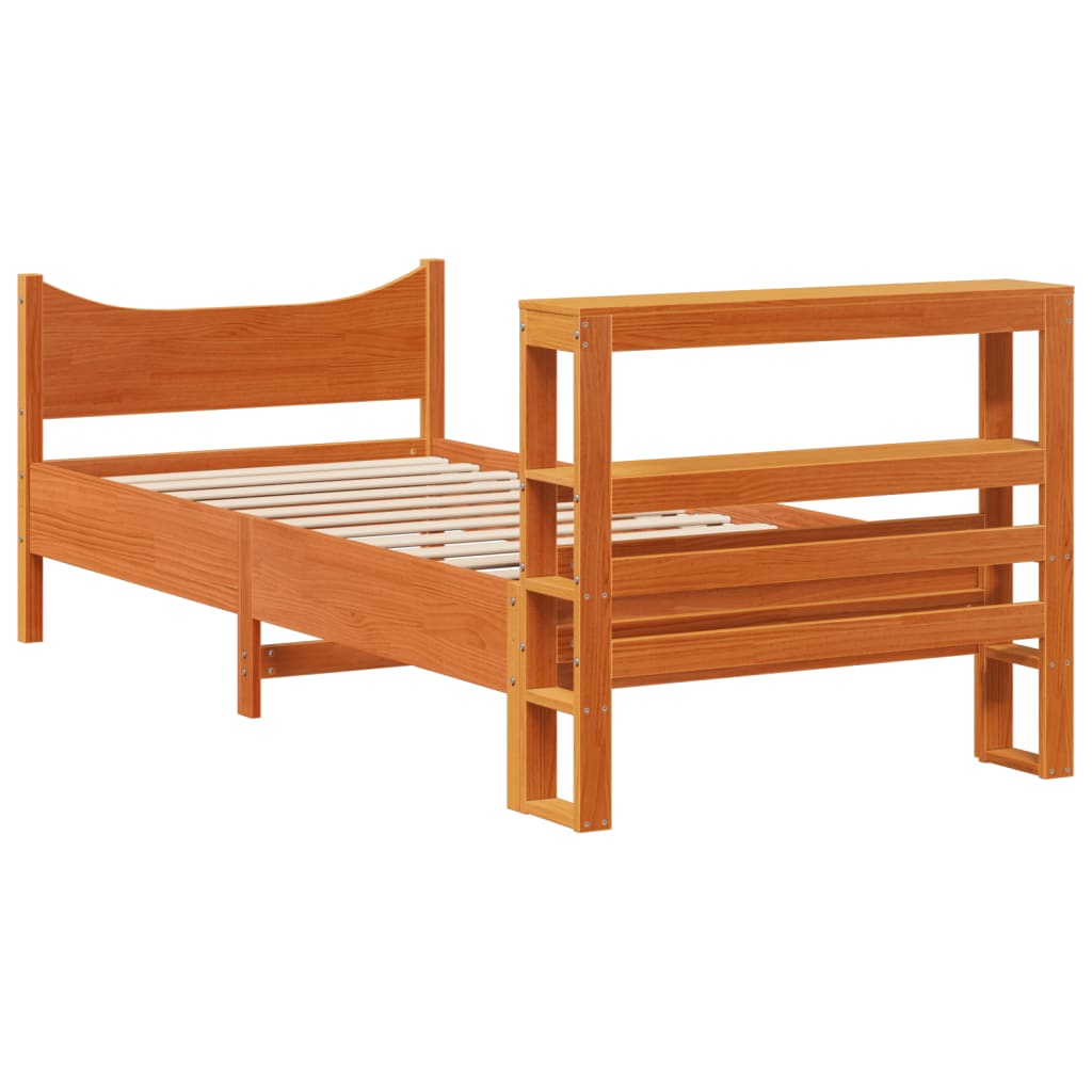 Solid Wood Bed with Headboard Wax Brown 75 X 190 Cm Pine