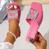 Large Size Thick Heel Cool Slippers Women's Rhinestone Square Head Type Outer Wear Fashion Cool Slippers