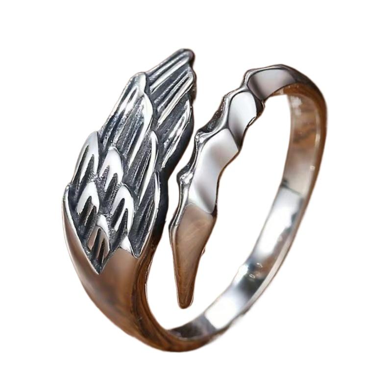 Vintage Angel Devil Wing Open Adjustable Ring Retro Feather Finger Ring for Men Women Couple Fashion Jewelry Gift