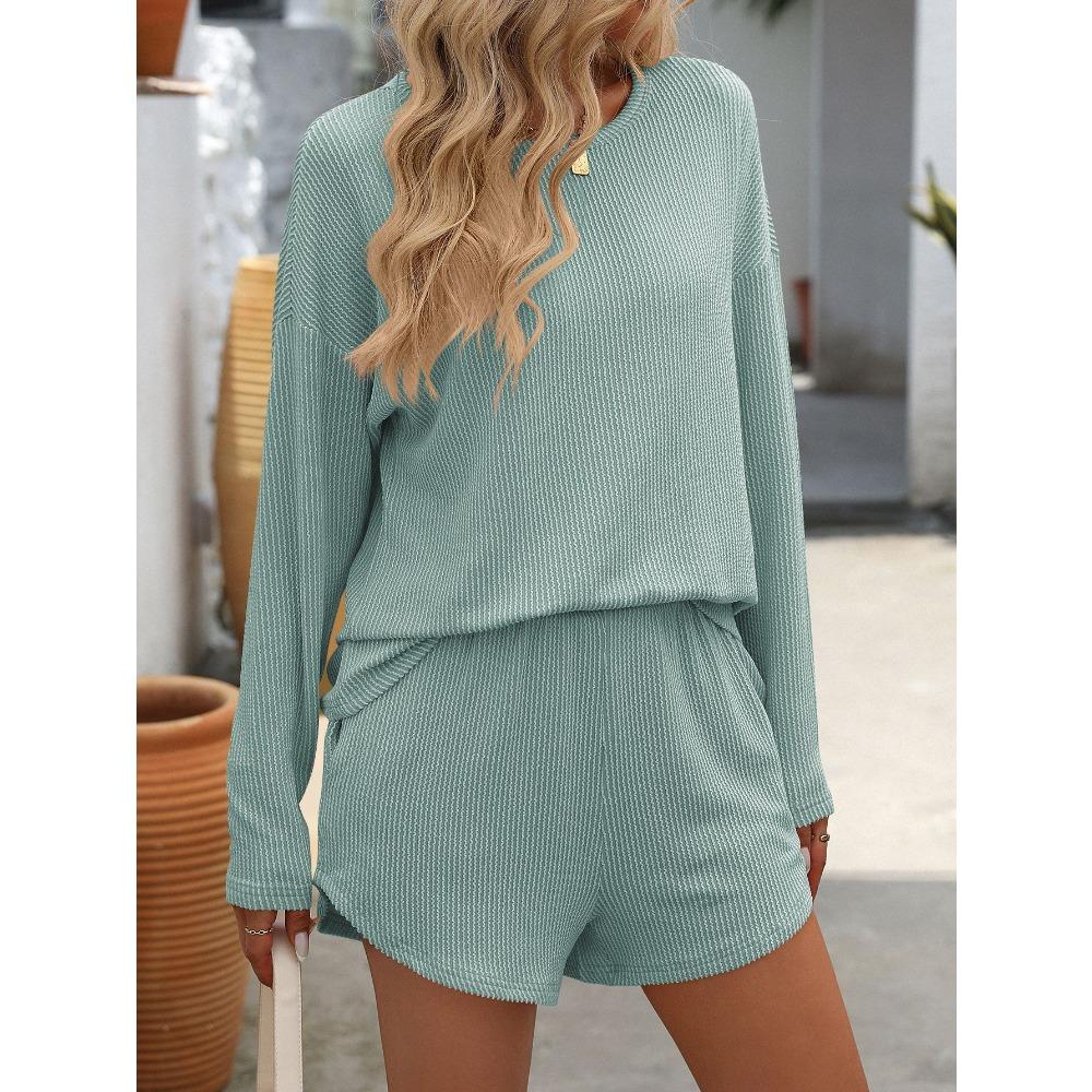 Autumn Twisted Strip Long Sleeve Shorts Striped Two Piece Sets Women’s Sport Suits