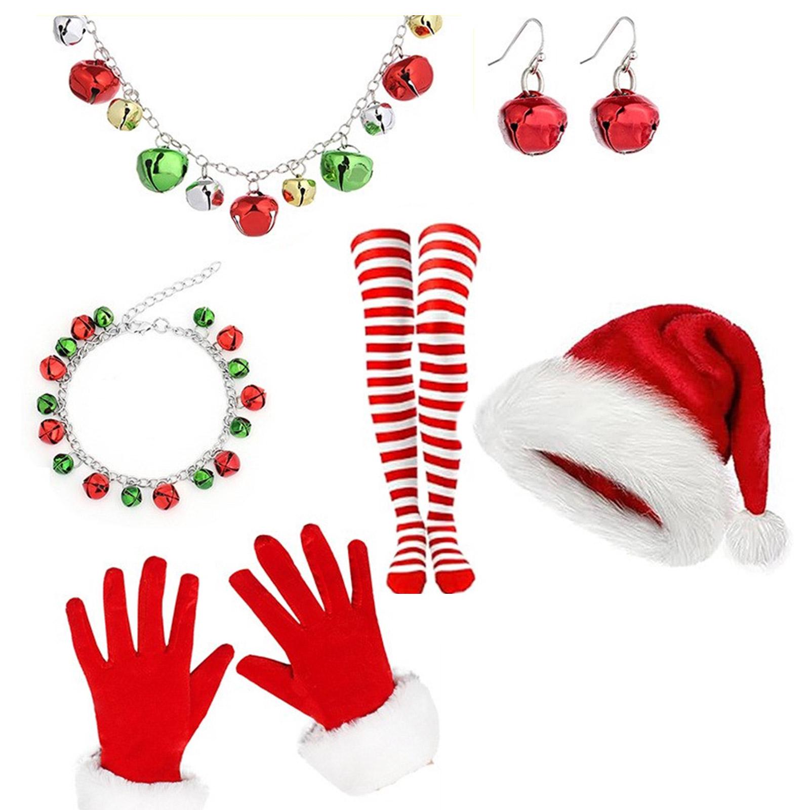 

Christmas Santa Hat, Necklace and Stockings Set for Christmas Photo Props for Role Play Christmas Party Accessories