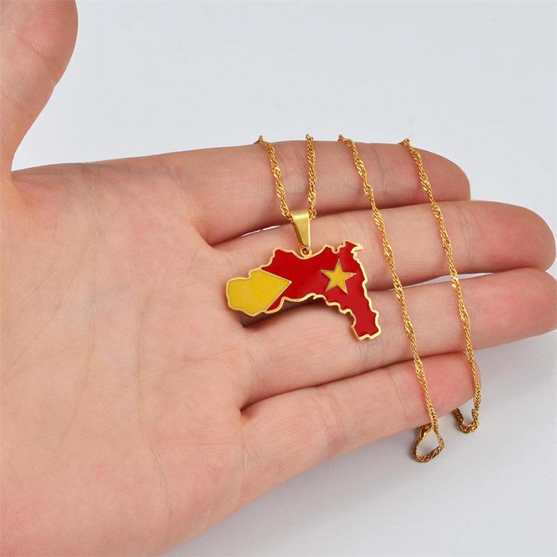 Nerezová ocel Etiopský region Tigray Mapa Národní vlajka Přívěsek Náhrdelník Dívka Dívka