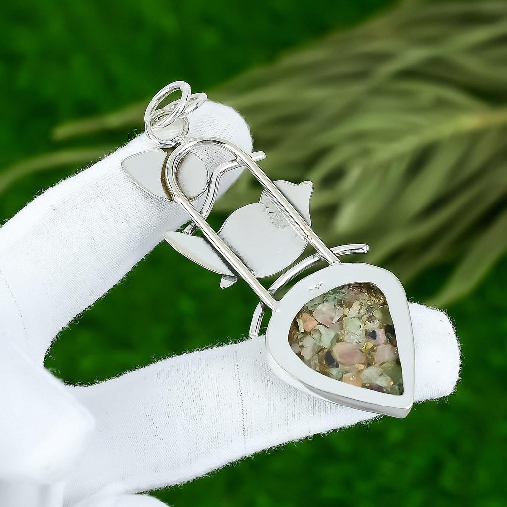 Birthday Gift For Her Natural Watermellon Tourmaline Gemstone Pendant 925 Silver