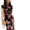 New Chinese Butterfly Print Summer Cheongsam - Short Sleeve Long Dress