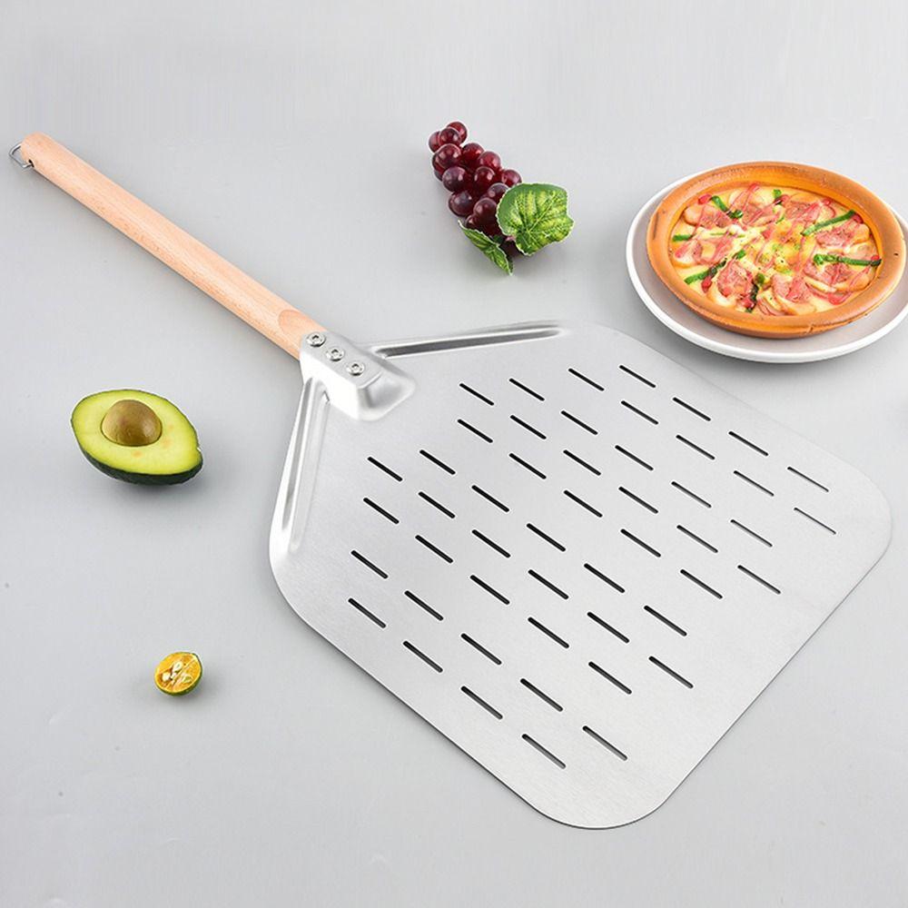 12 Inch Pizza Shovel Stainless Steel Wooden Handle Pizza Turning Tool Anti-scalding Perforated Bakeware Maker Pizza Turning