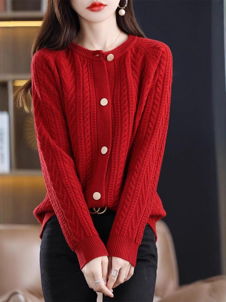 Damen Rundhals Verdickter Wollpullover - Herbst/Winter Koreanische Mode, Lockere Passform, Schlankmachende Lässige Strickware.