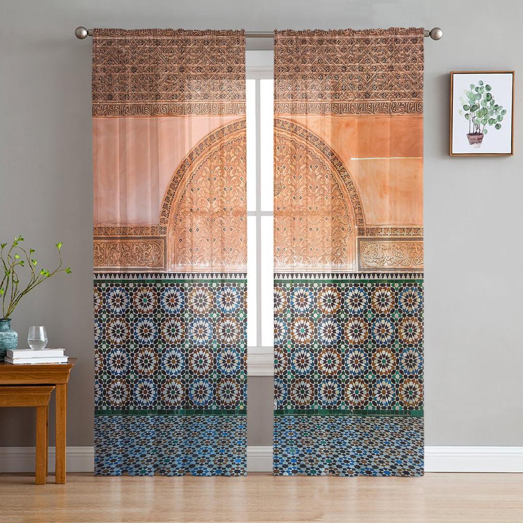 Bohemian Mandala Pattern Sheer Curtains for Living Room Modern Voile Curtain Bedroom Tulle Curtains Window Drapes Decor