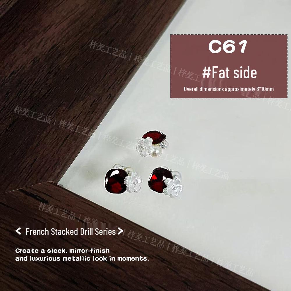 Nail Art Blood Red French Rhinestone Sparkle Camellia Decoration