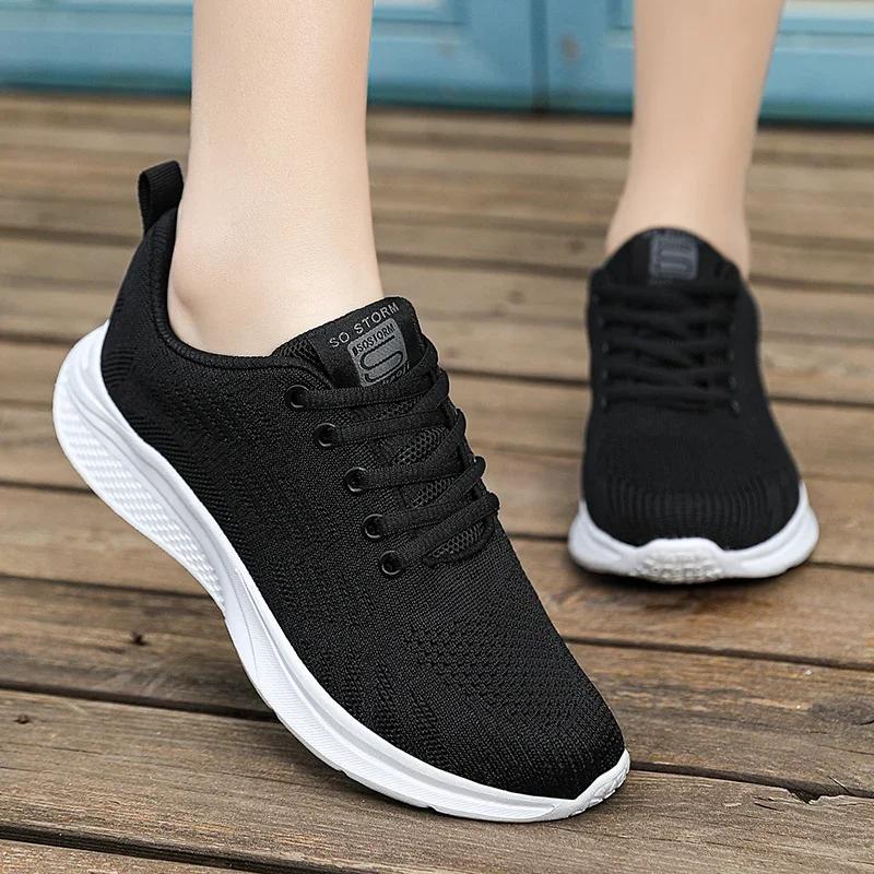 Women Flying Weave Soft Casual Sneakers Ladies Non-Slip Fashion Jogging Shoes Lightweight Four Seasons Breathable Running Shoes