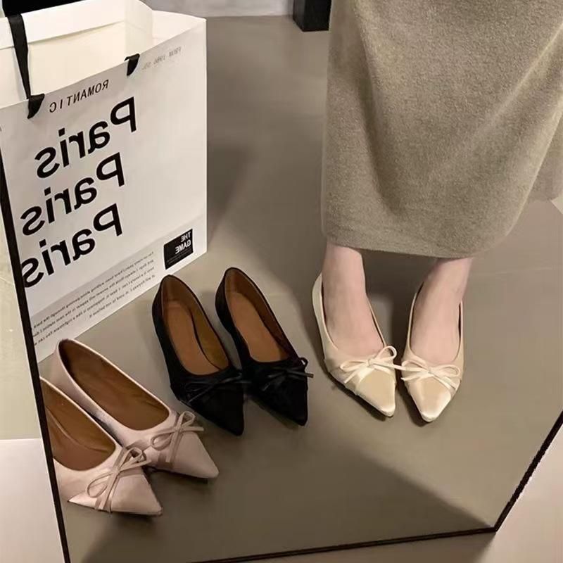 Casual gentle style, thin and heightened college style satin single shoes, women's autumn low-heeled elegant ladyshoes