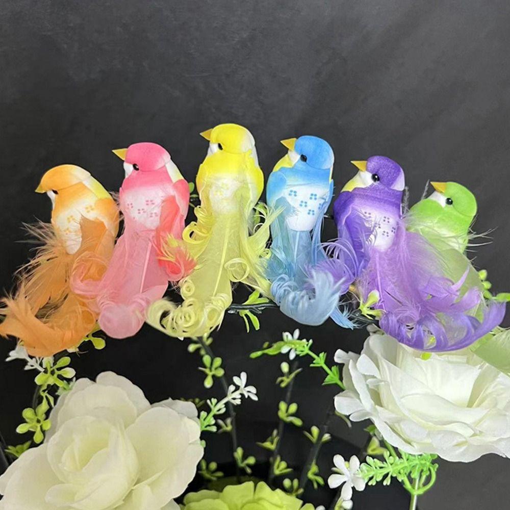 Statue Decor Long Tail Simulation Bird Six Colors Curly Feather Artificial Bird With Clip Colorful Bird Figurines Home Garden