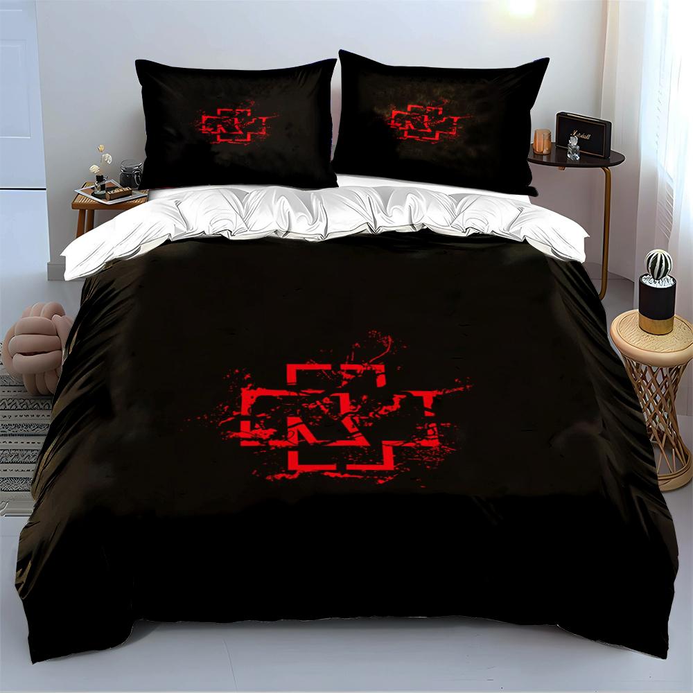 Black Bedding Set with Red Geometric Design Bedding Set (1 Duvet Cover, 2 Pillowcases, Duvet Not Included)
