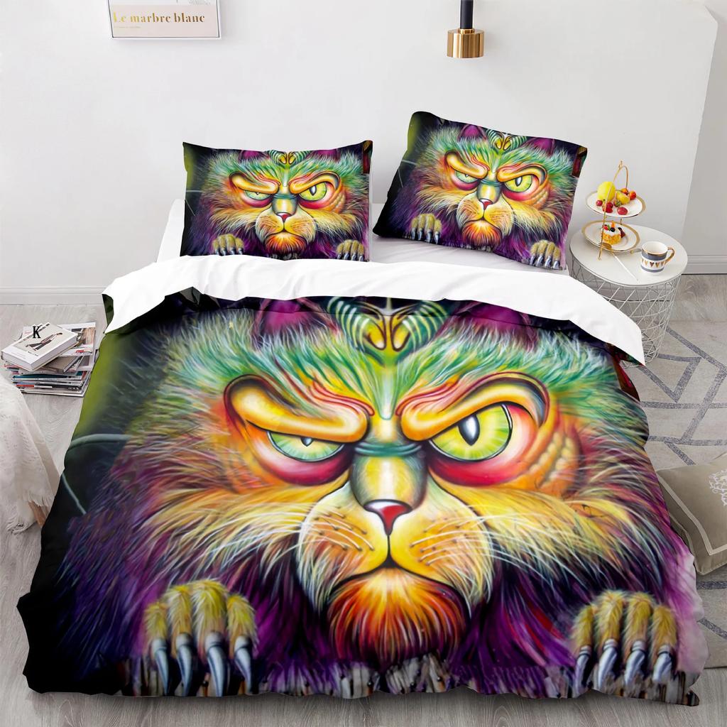 Colorful Cat Duvet Cover Cute Cats Pattern Creative Color Design For Children Boys Girls Bedroom Decorative Animals Queen King