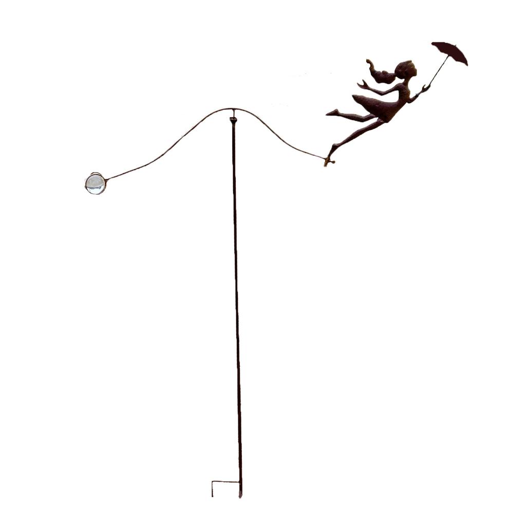 Metal Girl With Umbrella Wind , Balanced Yard Art Stake, Garden Decor For Outdoor, Patio
