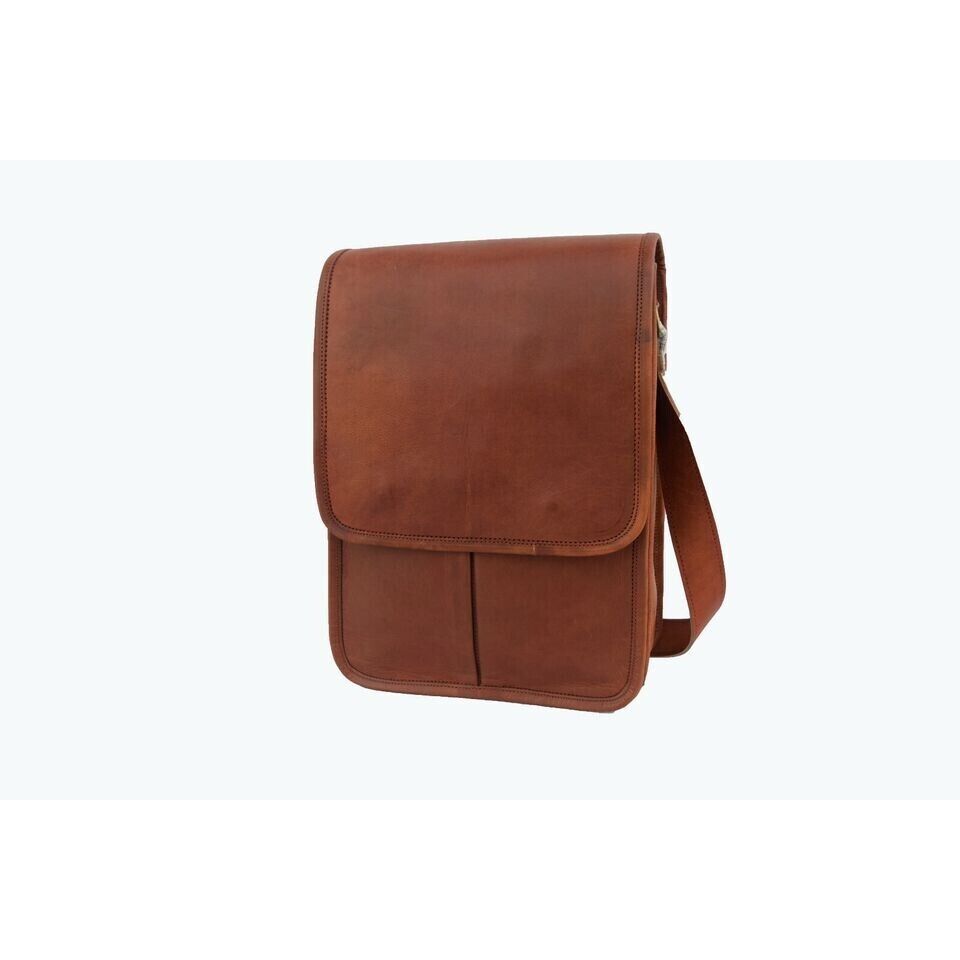 Handgjord läder Messenger Bag A4 Satchel Laptop Handväska Crossbody axelväskor