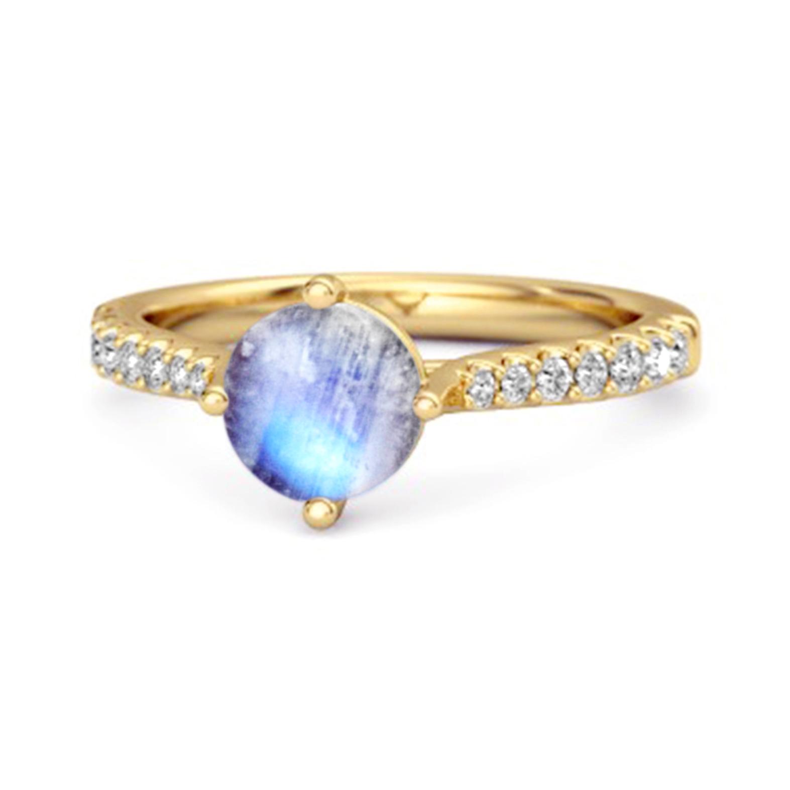 

Moonstone Classic Pave Solitaire Ring - 925 Sterling Silver Gold Vermeil 7 золотий/жовтий