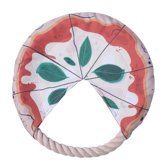 Pizza Flying Disc Dog Toy with Teething Cleaning Cotton Rope Bite Resistant S