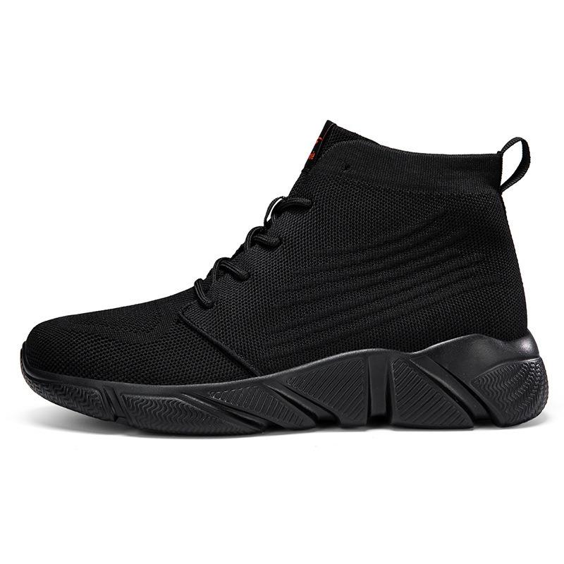 Couple High-top Fly-woven Velvet Sneakers, Straps, Socks, Large-size Cotton Shoes, Men's and Women's Autumn and Winter Casual Shoes