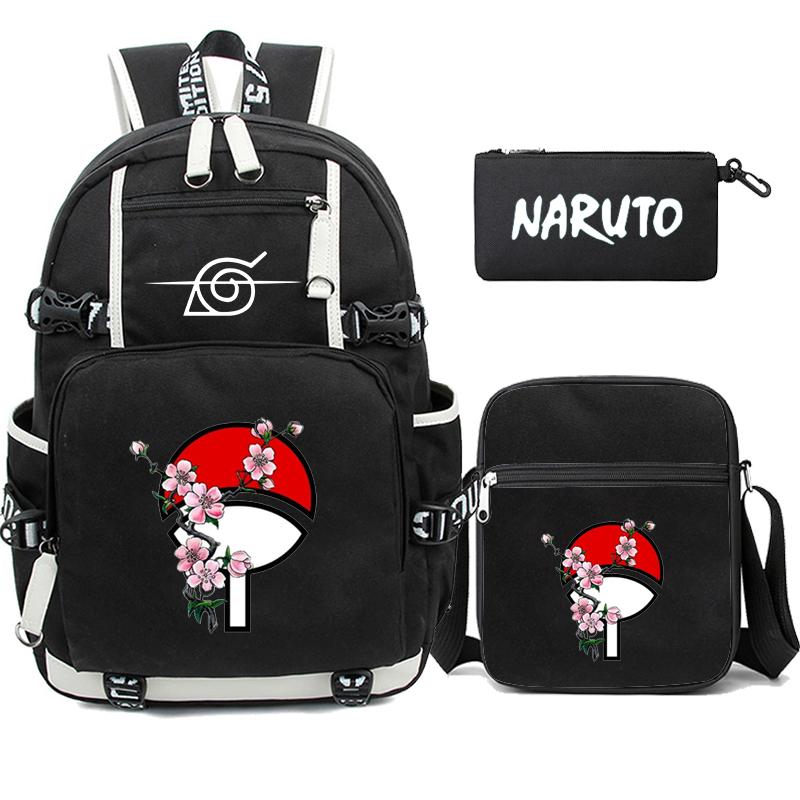 3 stk/sett Anime Naruto Uzumaki ryggsekk for tenåringsgutt jente tilbake til skolen ryggsekk Student skolesekk menn kvinner fritid reiseveske
