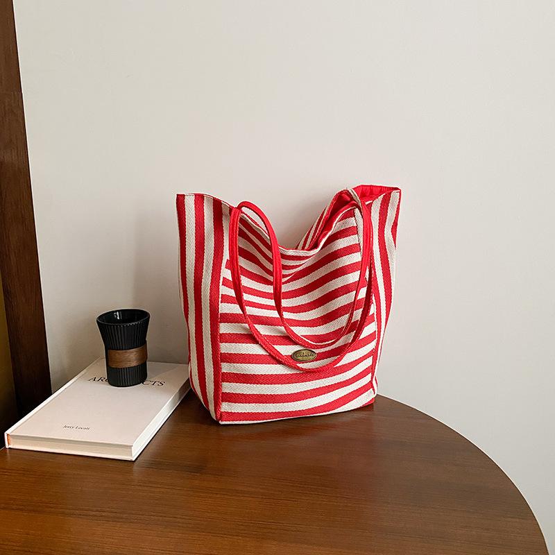 Double-sided dual-purpose cloth bag, striped niche large-capacity lazy literary tote bag, casual one-shoulder underarm bag, women