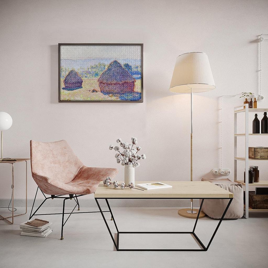 MISITU Micro Piece Jigsaw Puzzle, 1000 Pieces, Claude Monet's "Haystacks at Giverny, Late Summer," Landscape Art, Masterpiece, Gift, Birthday,