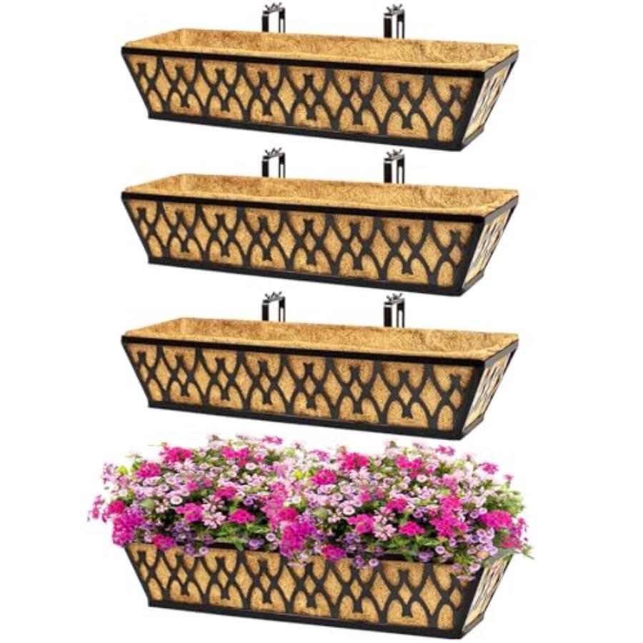 

4 Pack 24 Inch Outdoor Window Boxes Planters with Adjustable Brackets for Railing Porch Fence Patio Hanging Flower Coco Baskets United States