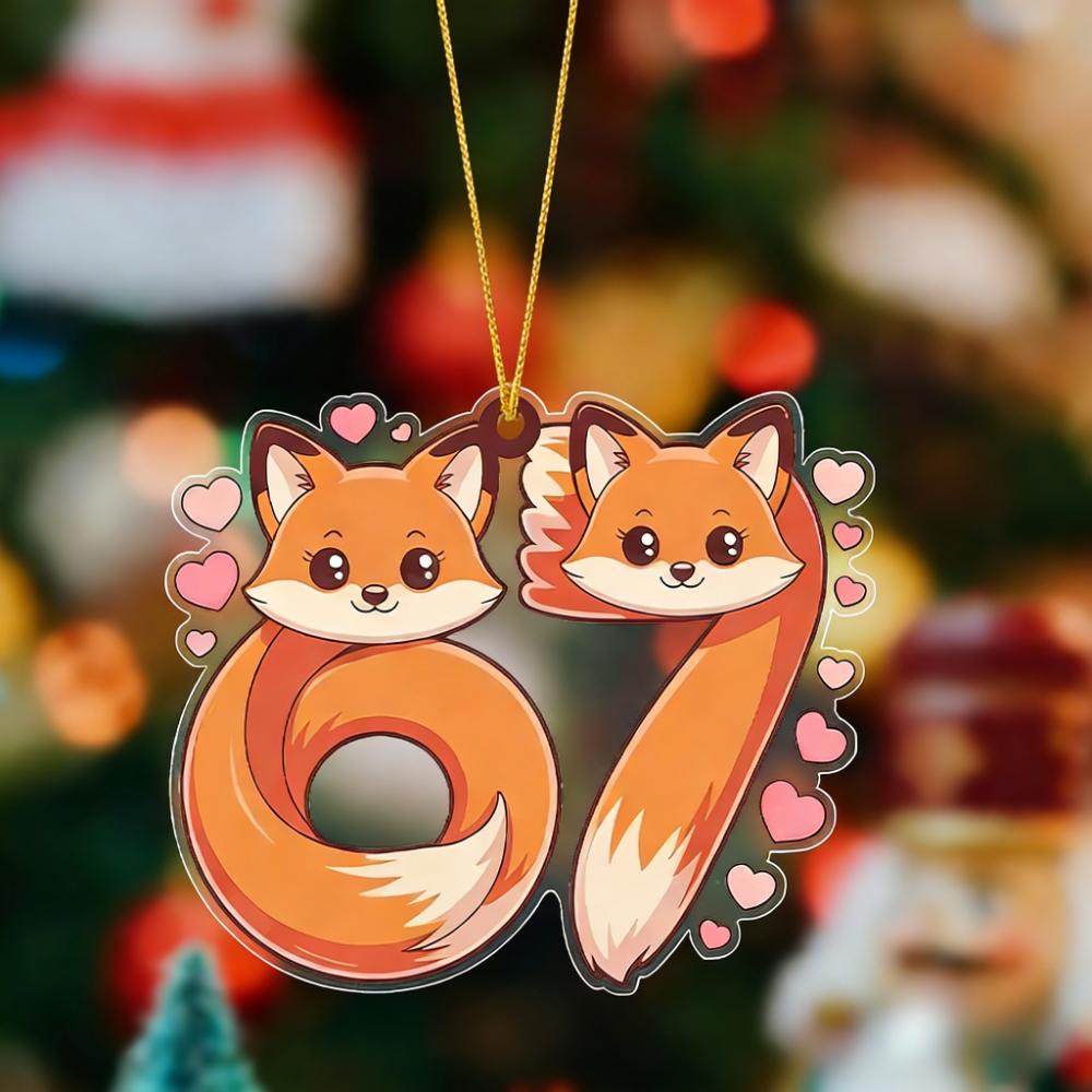 Valentine Hanging Ornament with Fox 67 Shaped | Transparent Six Seven Pendants, Drops & Finials - Ideal Valentine'S Day Gift for Couples 