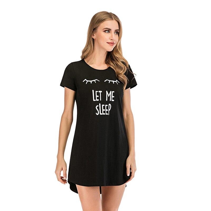 Ladies Solid Color Cute Cotton Nightdress Casual Plus Size Cartoon Nightdress Sexy O-Neck Short Sleeve Homewear for Summer