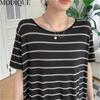 MODIQUE Summer Plus Size New Dress Shirt Women Loose Striped Solid Cotton Linen Backless Dress Casual Female Dresses O-Neck Short Sleeve