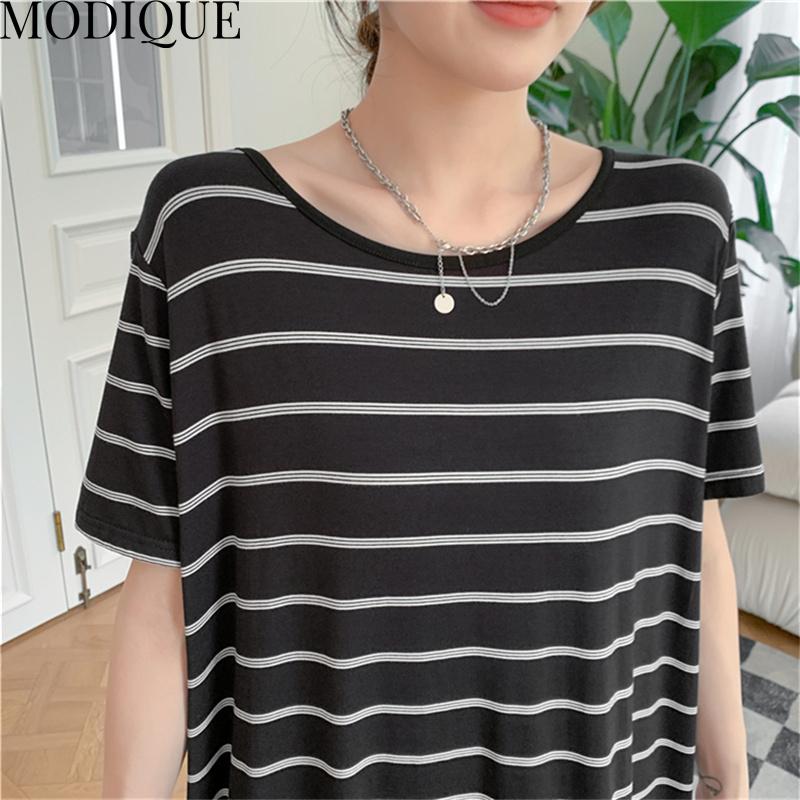 MODIQUE Summer Plus Size New Dress Shirt Women Loose Striped Solid Cotton Linen Backless Dress Casual Female Dresses O-Neck Short Sleeve
