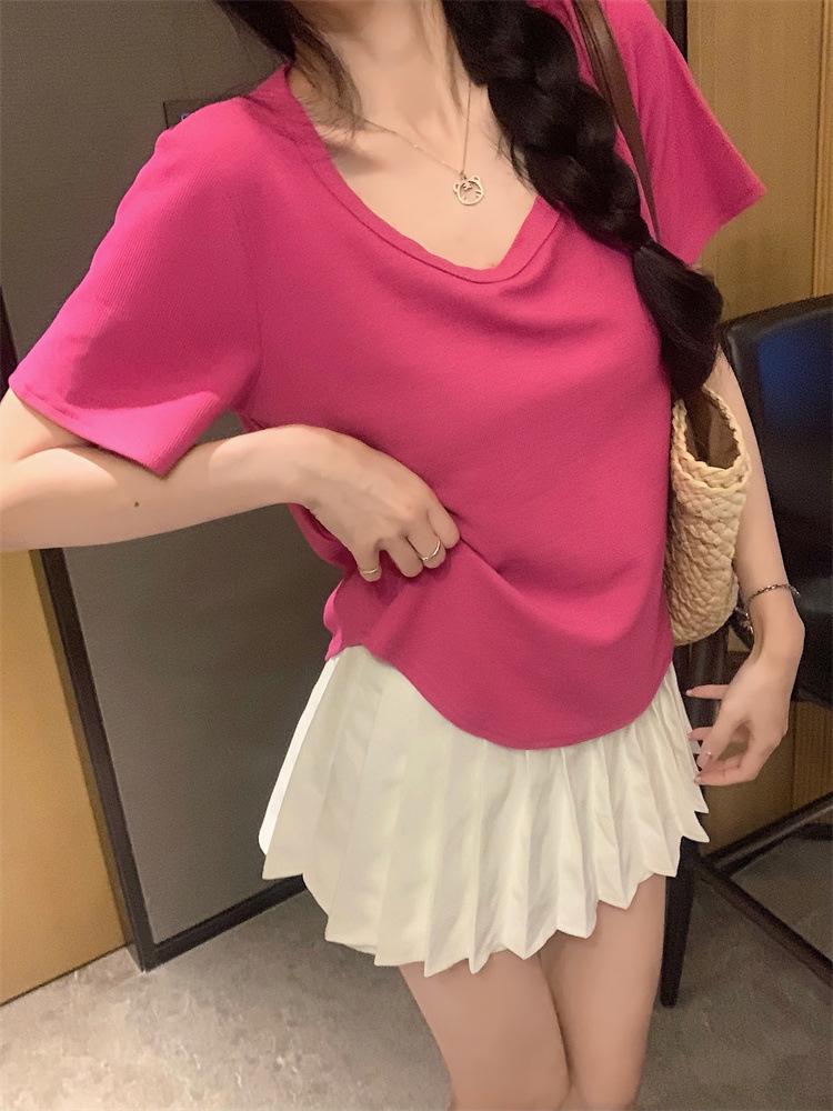 Plus Size Women's Summer Slimming Irregular Short Sleeve T-shirt - Loose, Stylish Belly Covering Top