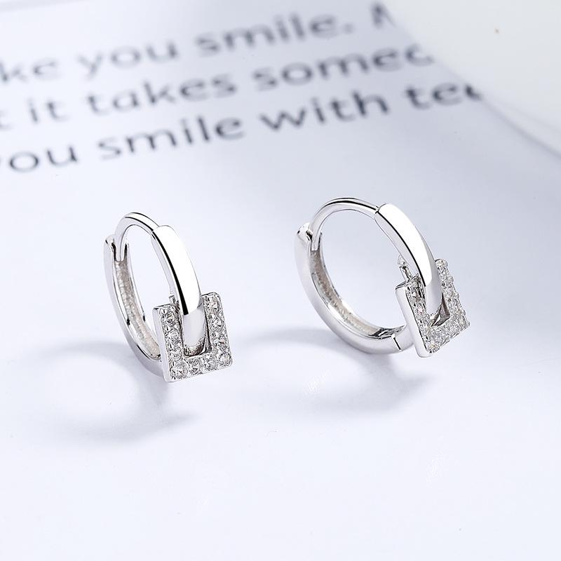 Geometric Zircon Inlaid Round Earrings for Women, 925 Sterling Silver, Korean Style.