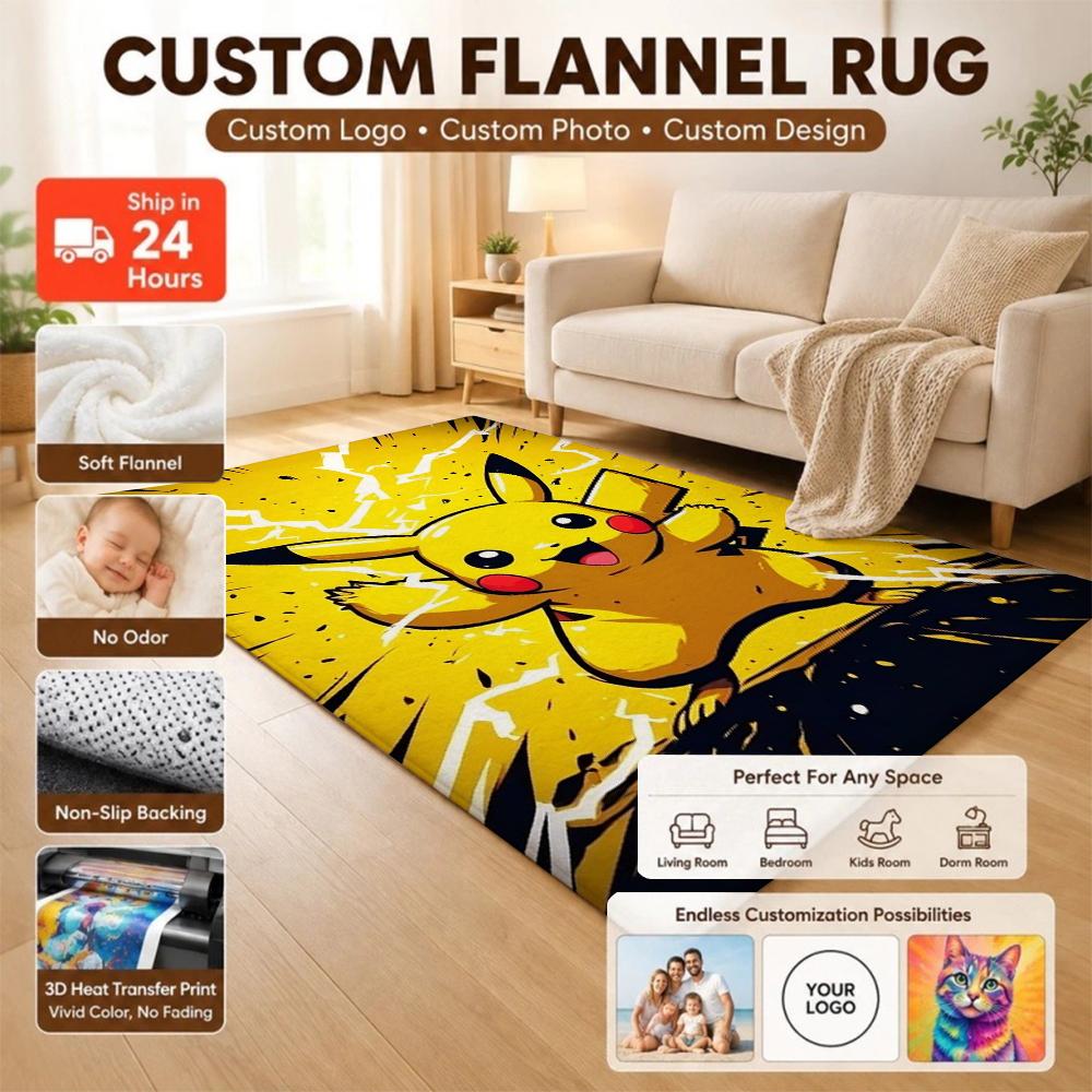 Pikachu Unleashes Rectangular Rug Thick Nonslip Carpet For Gaming Room Play Area Home Party Decor Gift For Friends