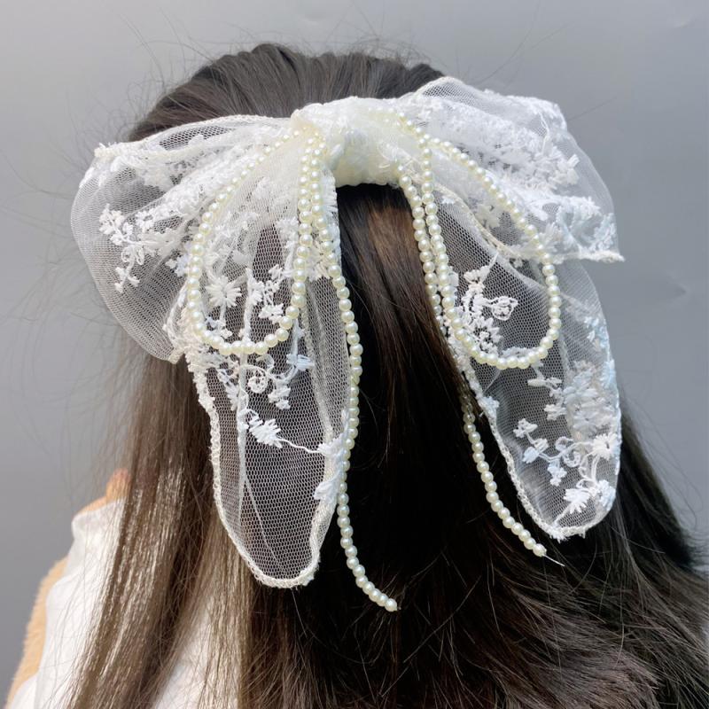 Elegant Lace Embroidery Bow Hair Clip Solid Color Retro Headdress Hair Clips Sweet Girls Princess Hair Accessories Gift