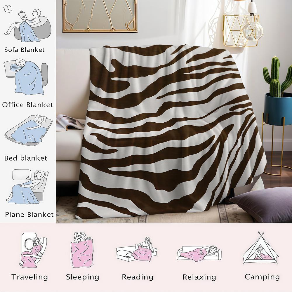 Bruin En Wit Zebrastrepen Flanellen Deken Warm Zacht Halloween Kerst Bank Warm Gezellig Decoratief Decor Cadeau Voor Elk Seizoen