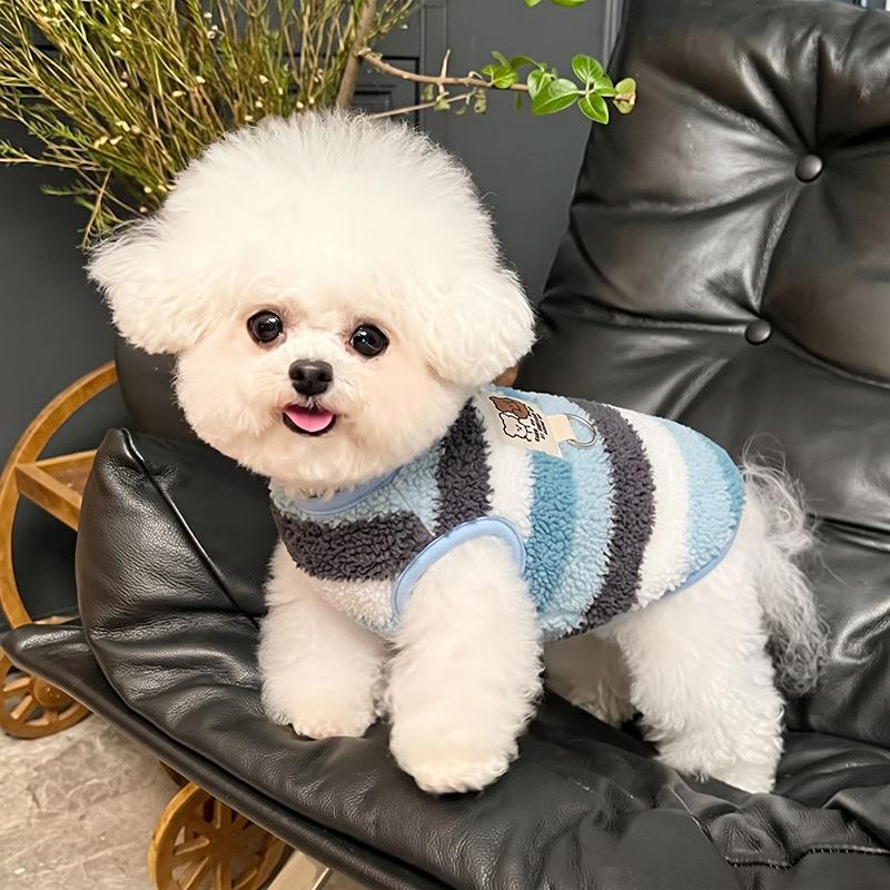 Dog fleece clothes autumn and winter rainbow candy striped than bear cat teddy small dog warm pet vest
