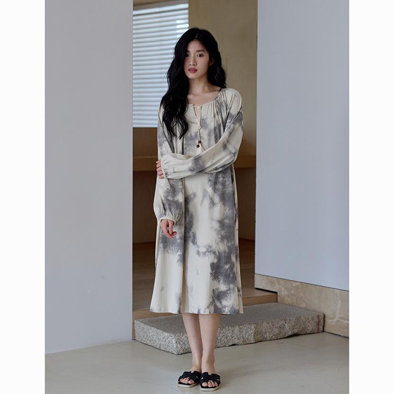 

Женская антибактериальная ночная сорочка из вискозы и хлопка - Осенний стиль ваби-саби, Чистый хлопок, Длинный рукав, Миди, Домашняя одежда, Пижама L