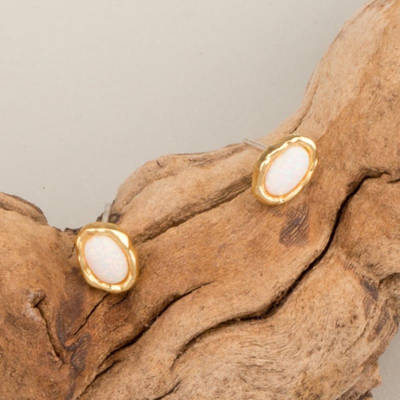 AUGUST ALICE 14K Tiny Cabochon Opal Earrings