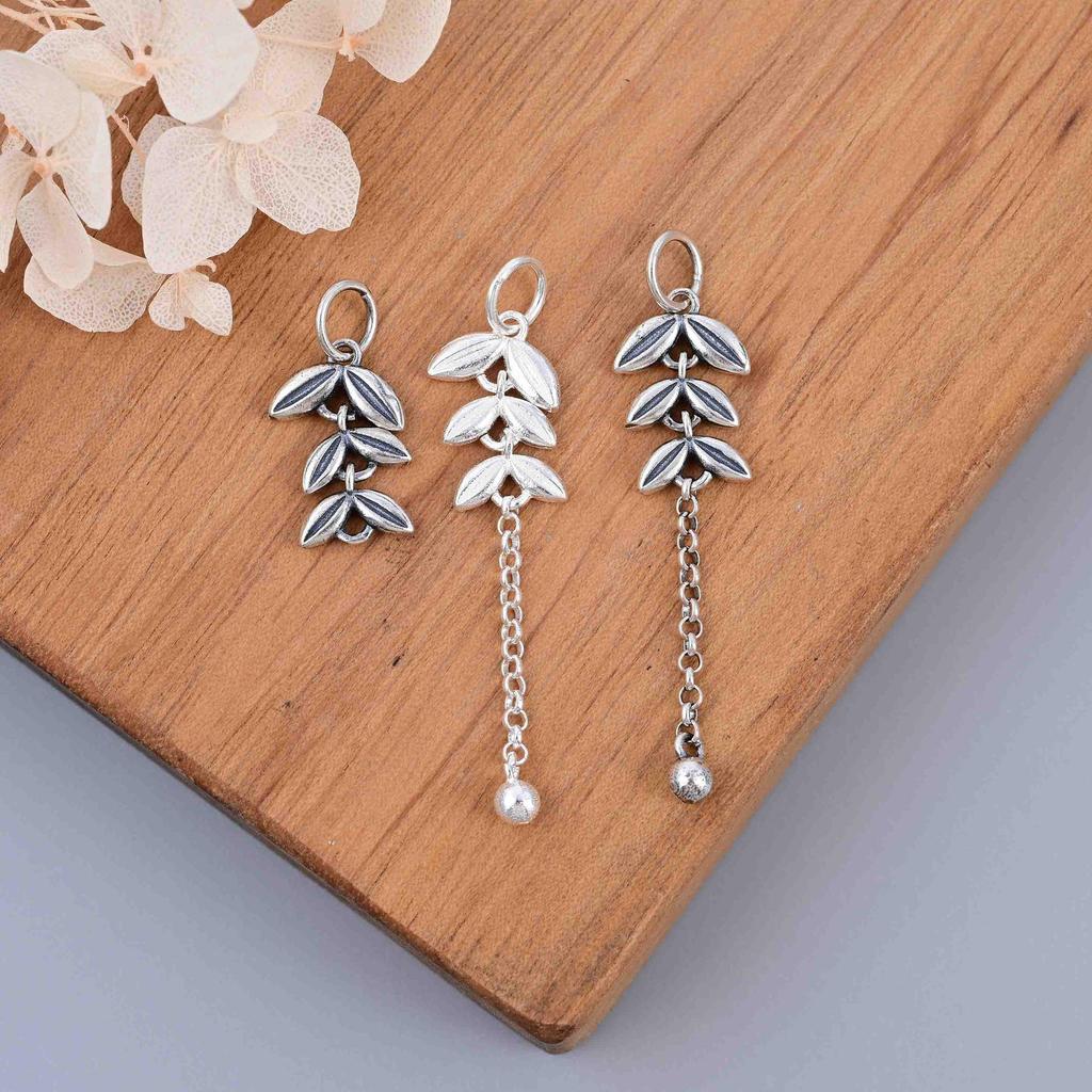 S925 Sterling Silver Wheat Ear Tassel Pendant for DIY Jewelry: Bracelet, Necklace, Earring.