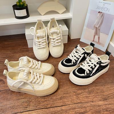 Zapatos de lona para estudiantes de estilo de Hong Kong, zapatos de tablero blanco pequeños con suela gruesa para mujer, zapatos informales de verano modernos y versátiles