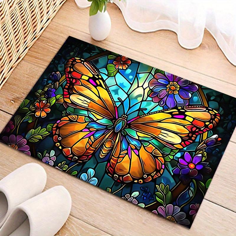 

Outdoor Mat Stained Glass Butterfly Floral Design Non-Slip Mat Mat Entryway Kitchen Bathroom Balcony Vibrant Colors Home Decor 50X80CM