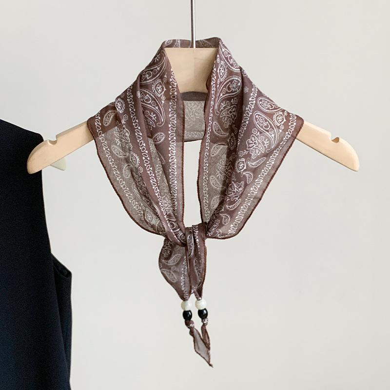 Hong Kong style retro versatile silk scarf fashion triangle scarf high sense elegant temperament accessories thin neck headscarf multi-purpose