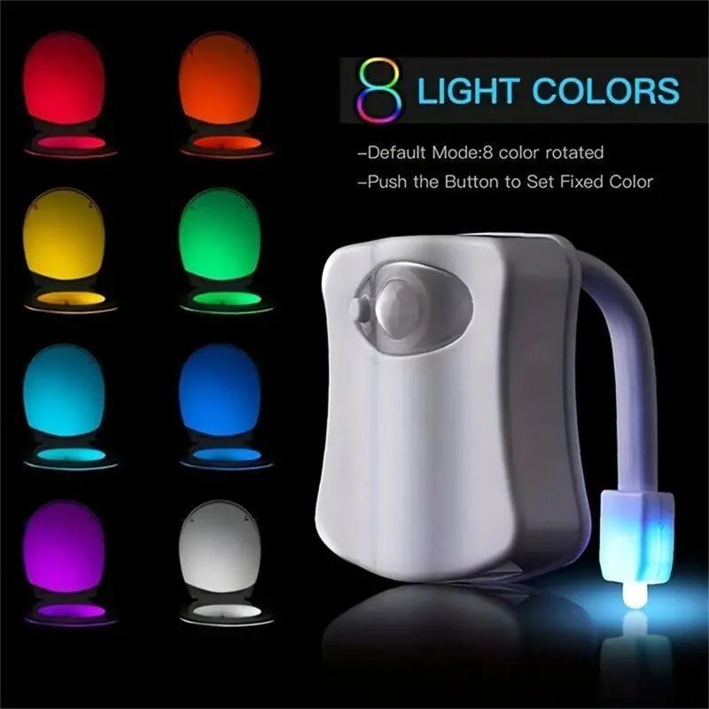 Cute Mini Human Body Infrared Induction LED Toilet Night Light, 8/16 Colors Bathroom Star Projector Lamp with Motion Sensor for Home Decor