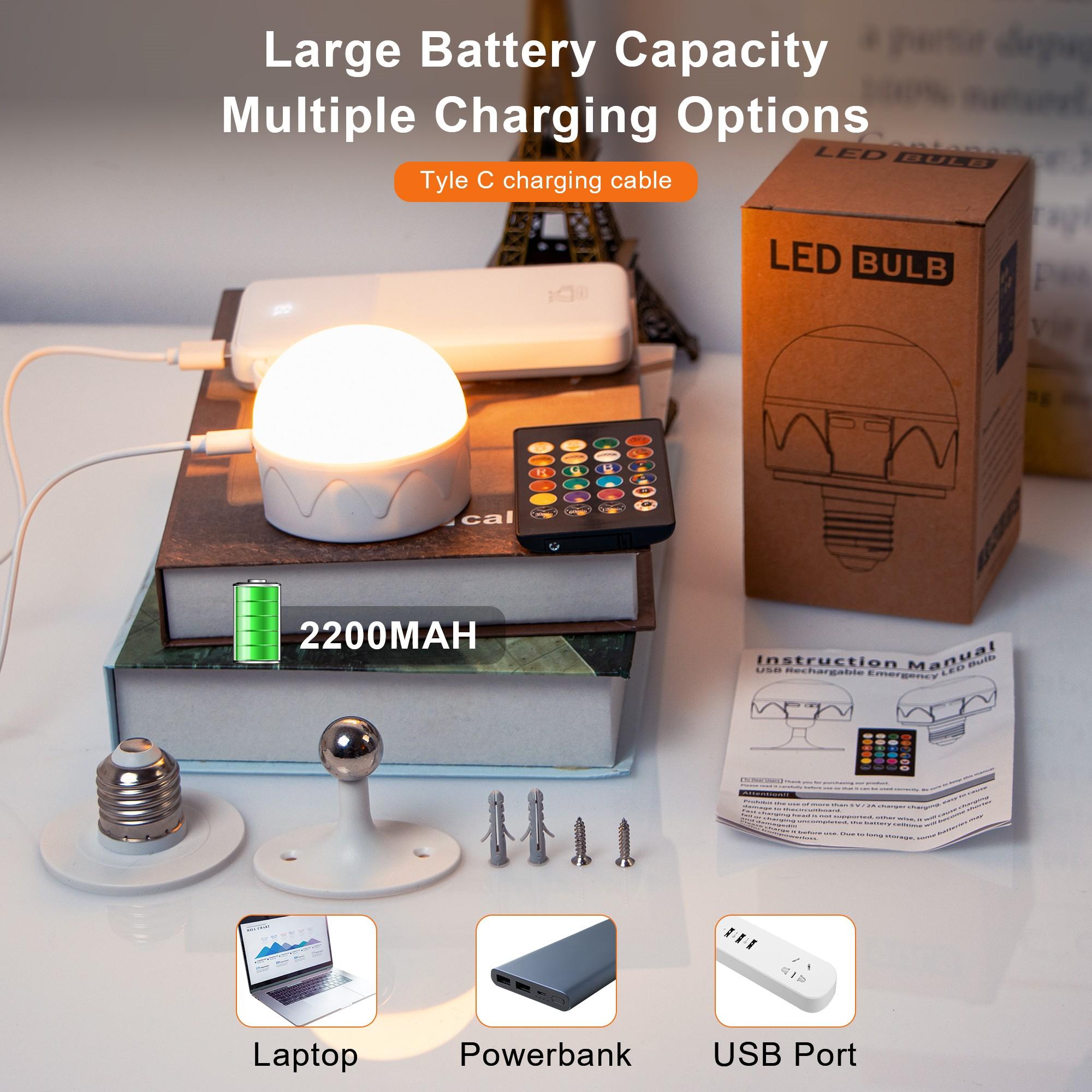 

2 шт. перезаряжаемая съемная магнитная лампочка E27 на батарейках с пультом дистанционного управления, 5 режимов, таймер USB зарядка 2200 мАч RGB светодиодная лампа